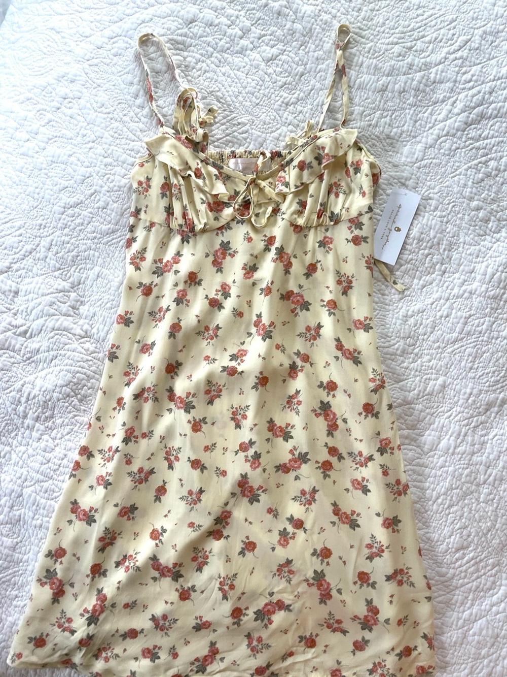 Spiritual Gangster Cream Yellow Floral Tie-Front Mini Dress